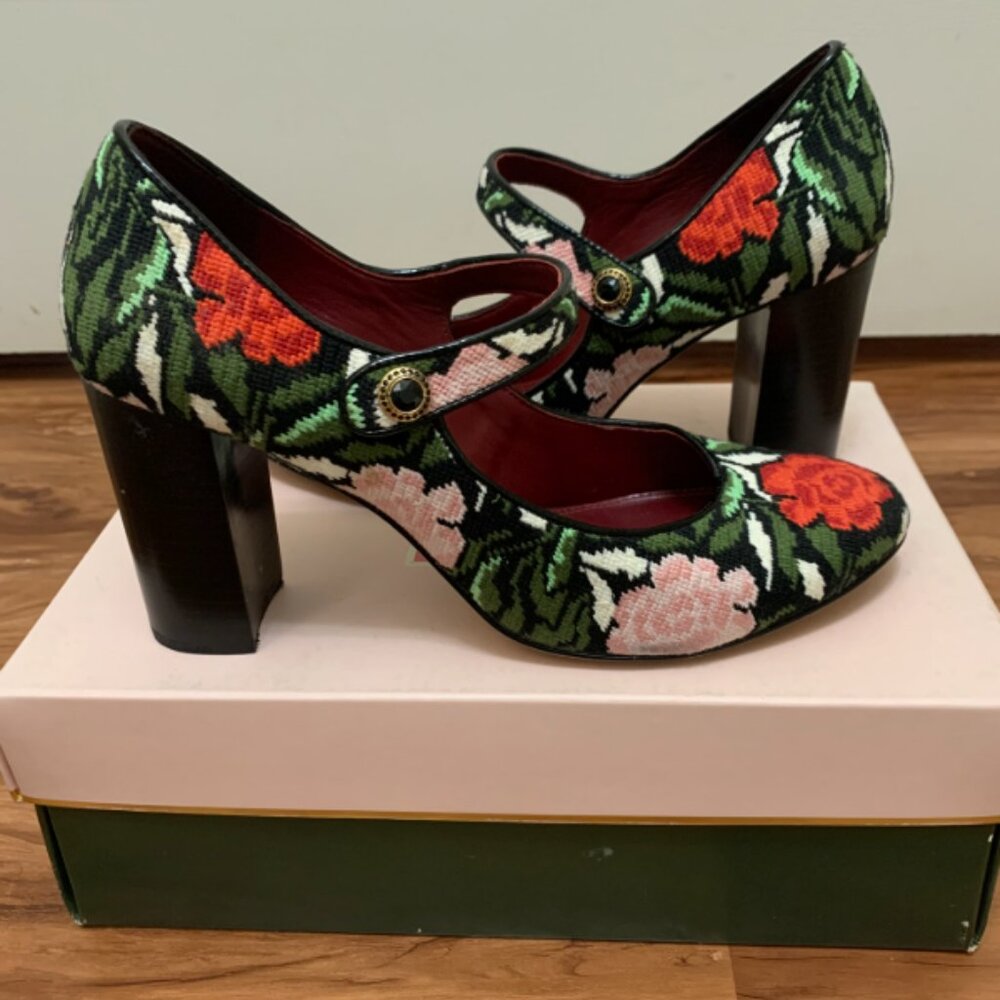 Kate Spade Floral Tapestry Mary Jane Heels 9.5 – Statement Block Heel